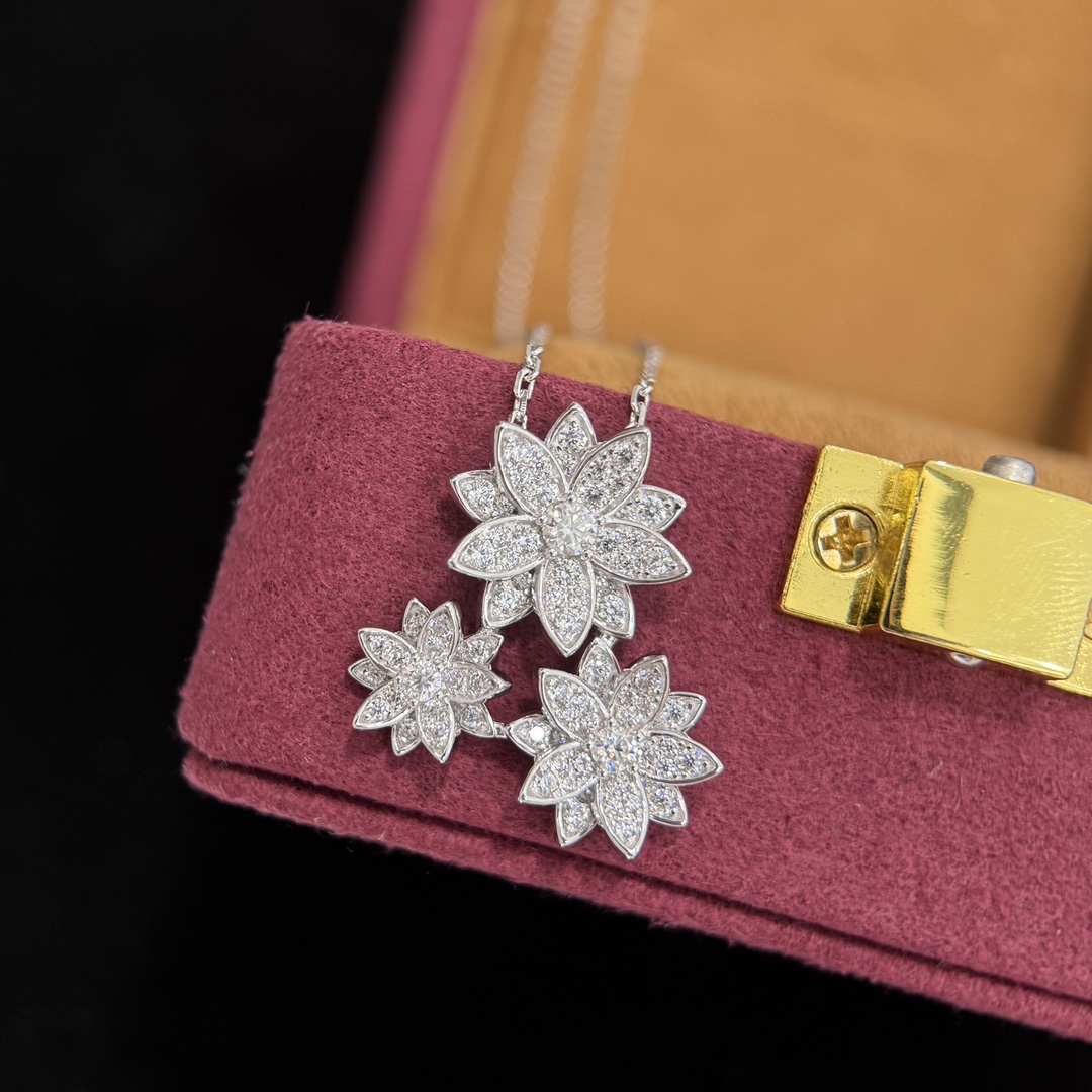 VCNS005 18K White Gold vca lotus Denpant Necklace earring 3 motif - ccjewelryacc