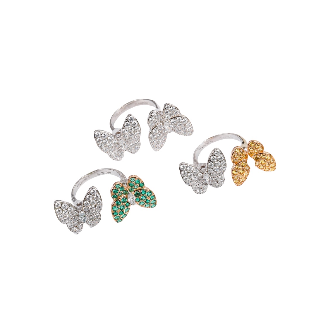 VCRS001 18k White Gold diamond Two Butterfly Ring - ccjewelryacc