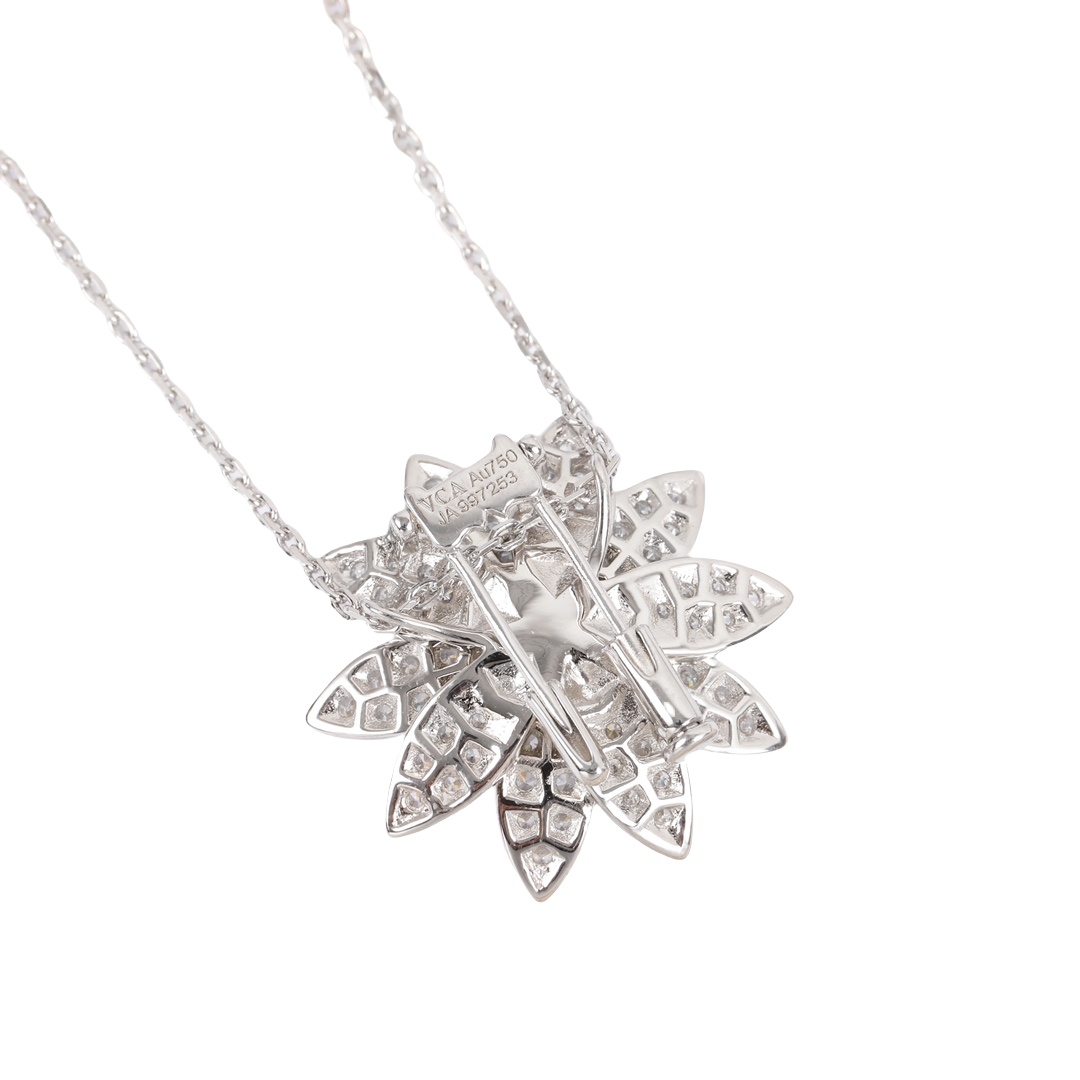 VCNS006 18k white gold diamond vca Lotus clip pendant, medium model - ccjewelryacc