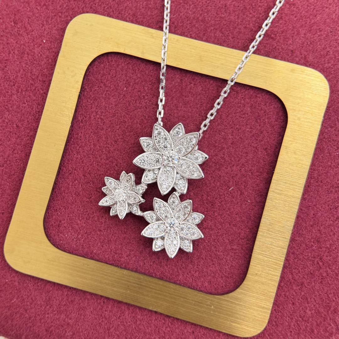 VCNS005 18K White Gold vca lotus Denpant Necklace earring 3 motif - ccjewelryacc