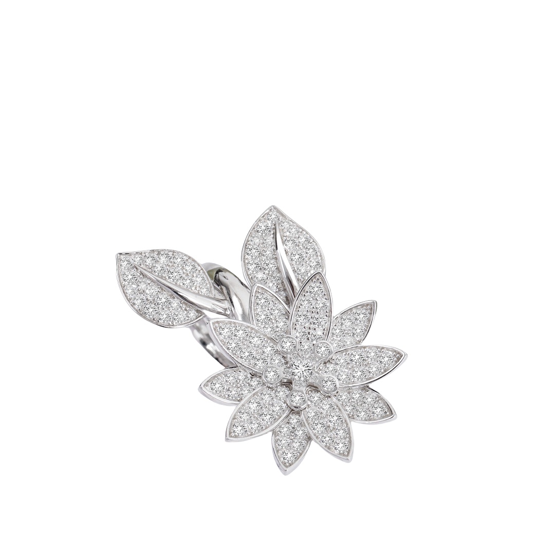 VCRS005 18k White Gold diamond VCA Lotus Between the Finger ring - ccjewelryacc