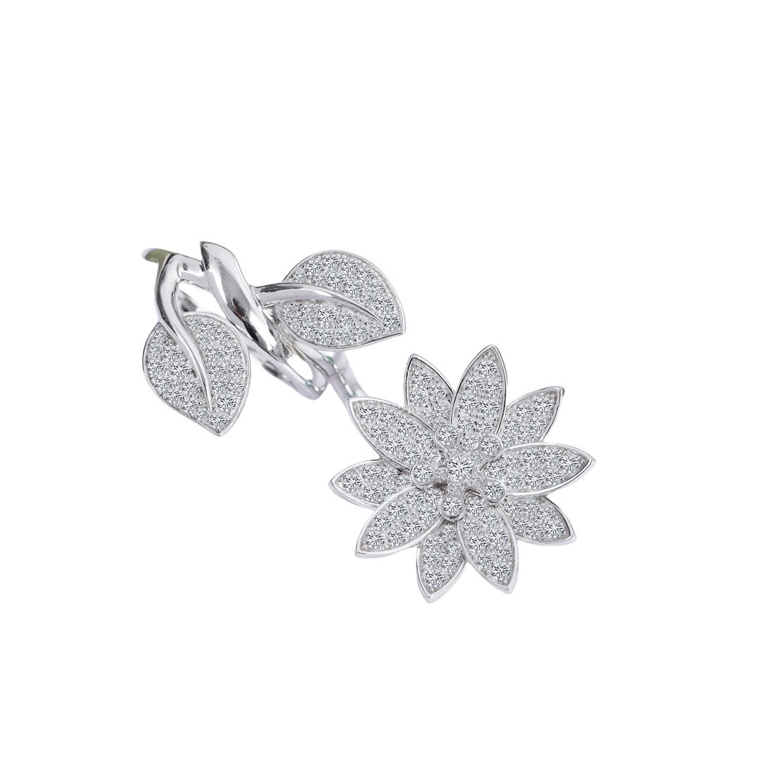 VCRS005 18k White Gold diamond VCA Lotus Between the Finger ring - ccjewelryacc