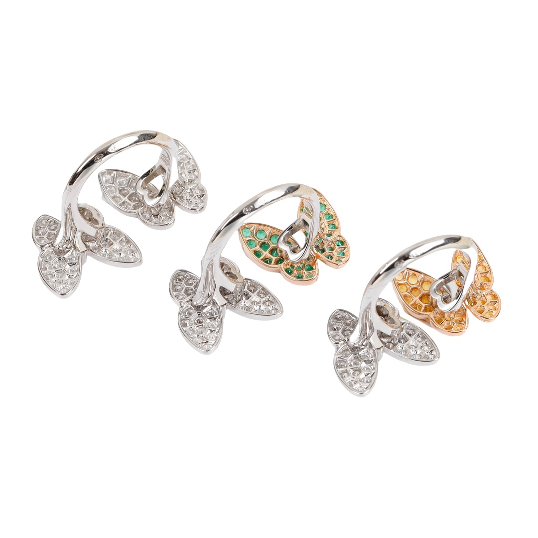 VCRS001 18k White Gold diamond Two Butterfly Ring - ccjewelryacc