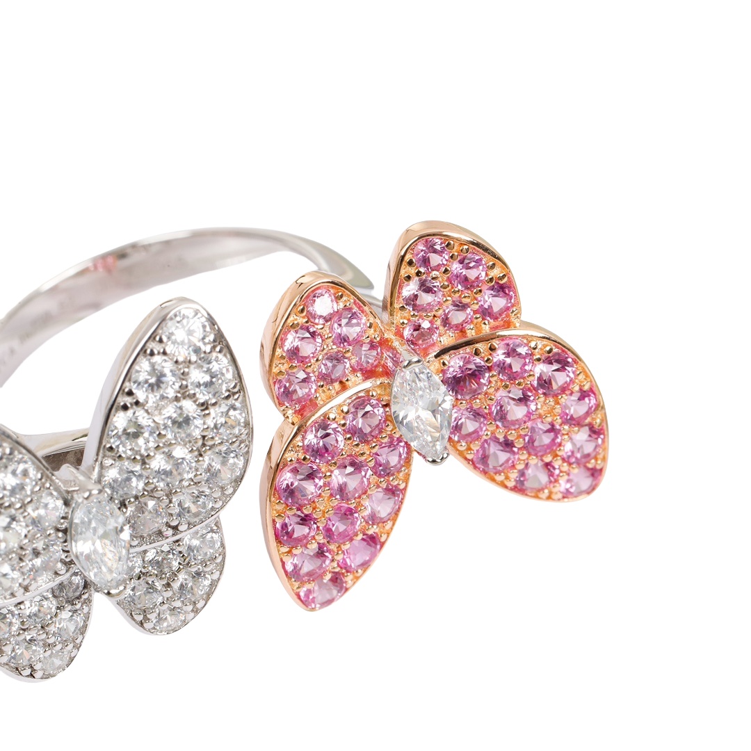 VCRS001 18k White Gold diamond Two Butterfly Ring - ccjewelryacc