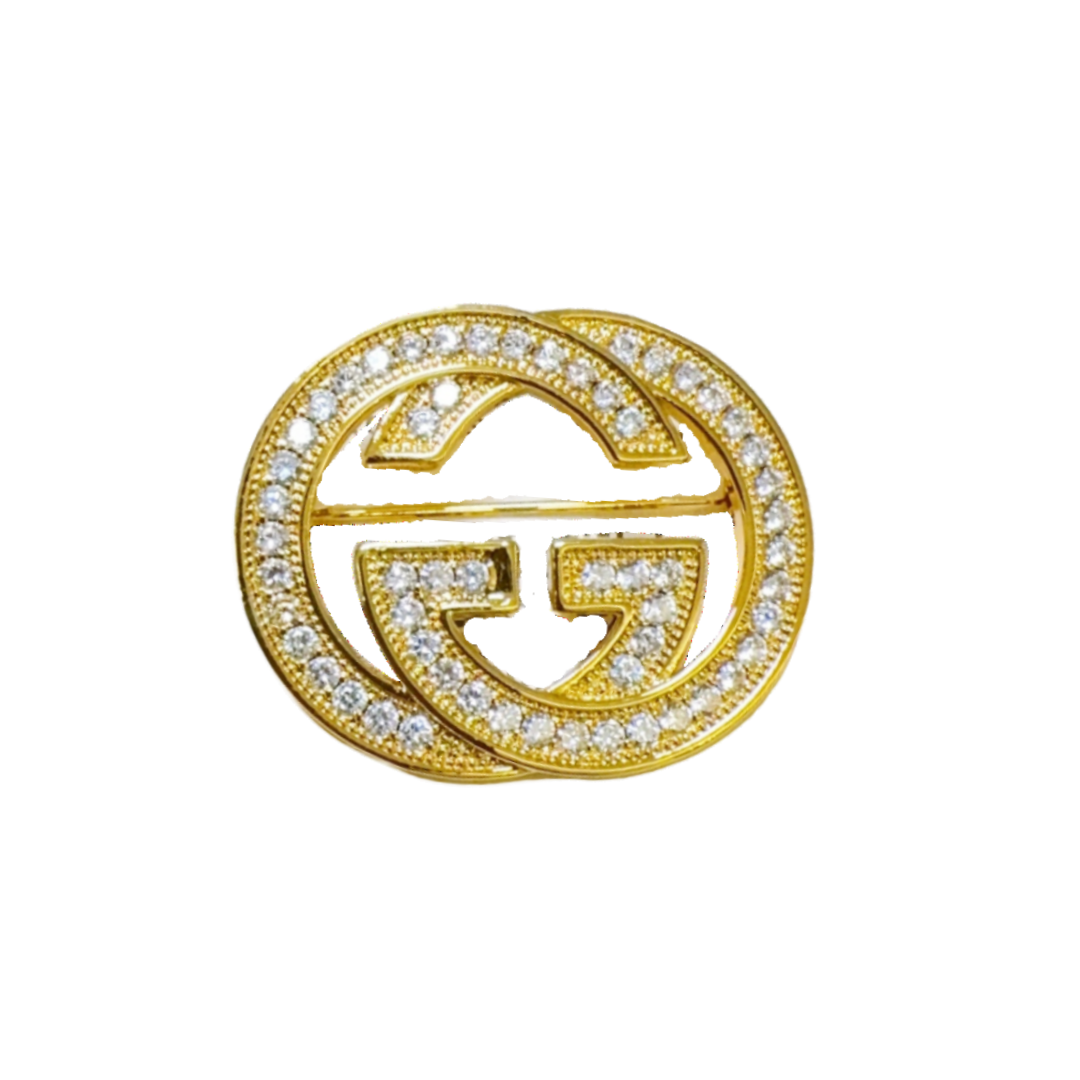 GGB011 Full crystal GG logo brooch pin - ccjewelryacc