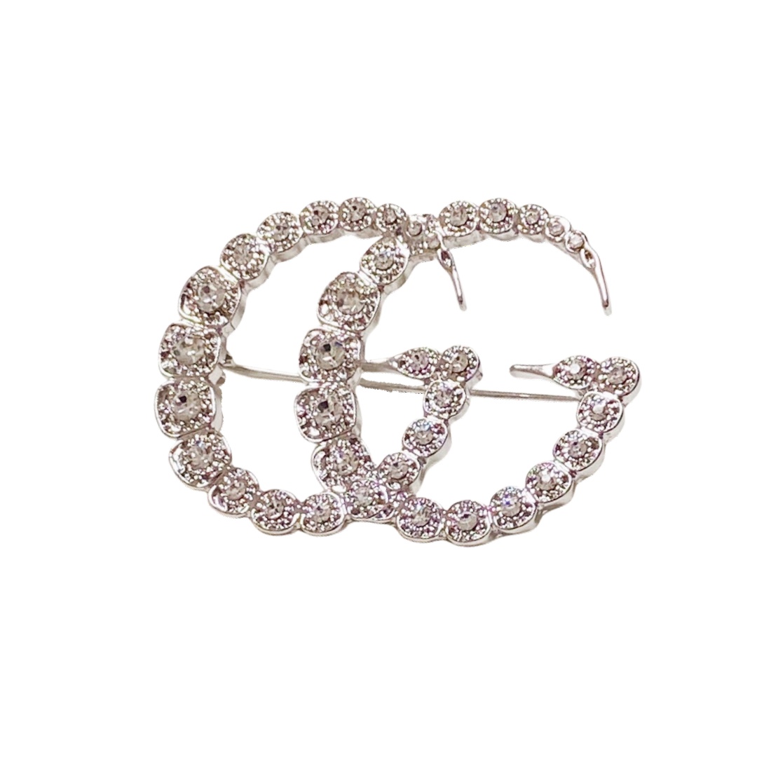 GGB047 Rhinestone GG Logo Brooch - ccjewelryacc