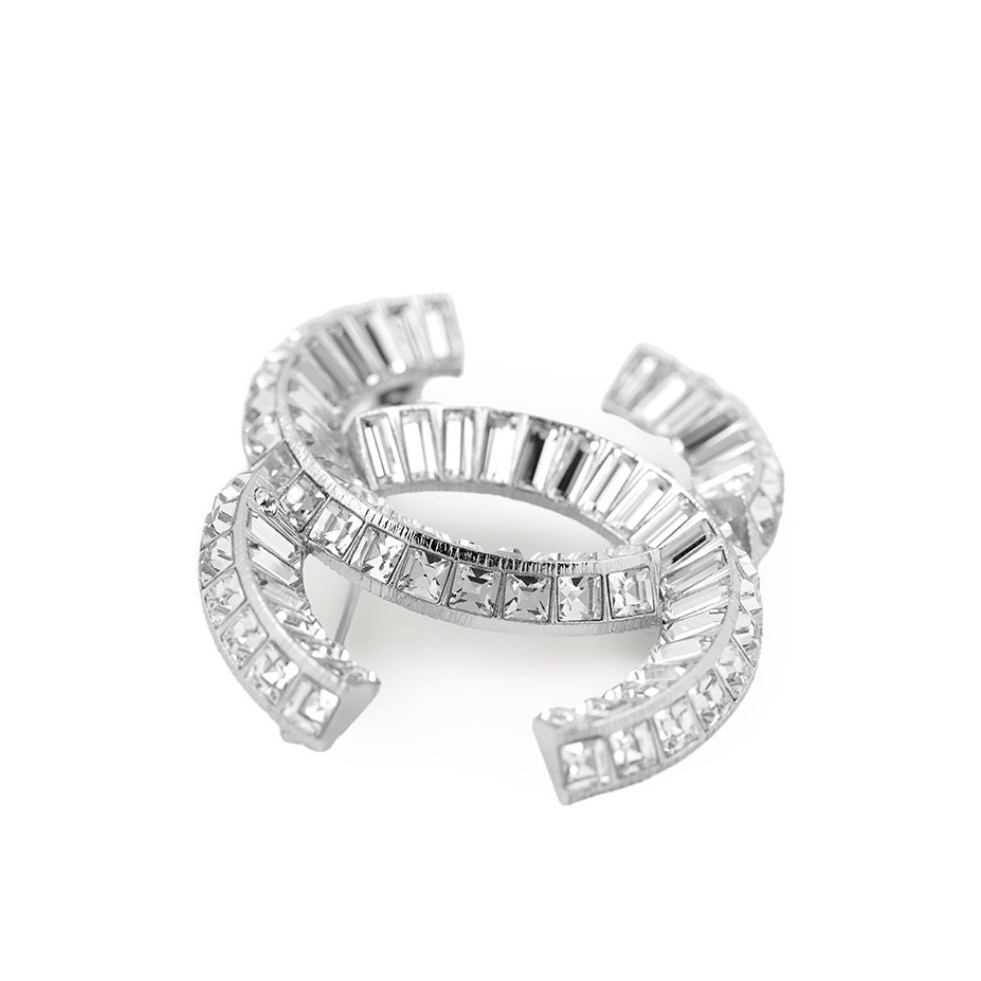 BCB092 Full Square Rhinestone CC logo Brooch Pin - ccfashionjewelry