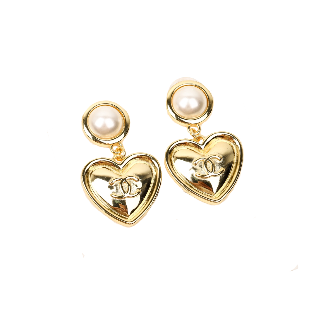 CCE882 Vintage cc logo heart pendant earrings - ccjewelryacc