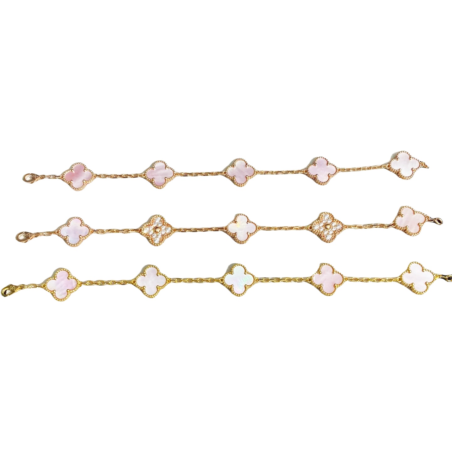 VCS003 Pink mother of pearl vintage alhambra Bracelet 5 motifs - ccfashionjewelry