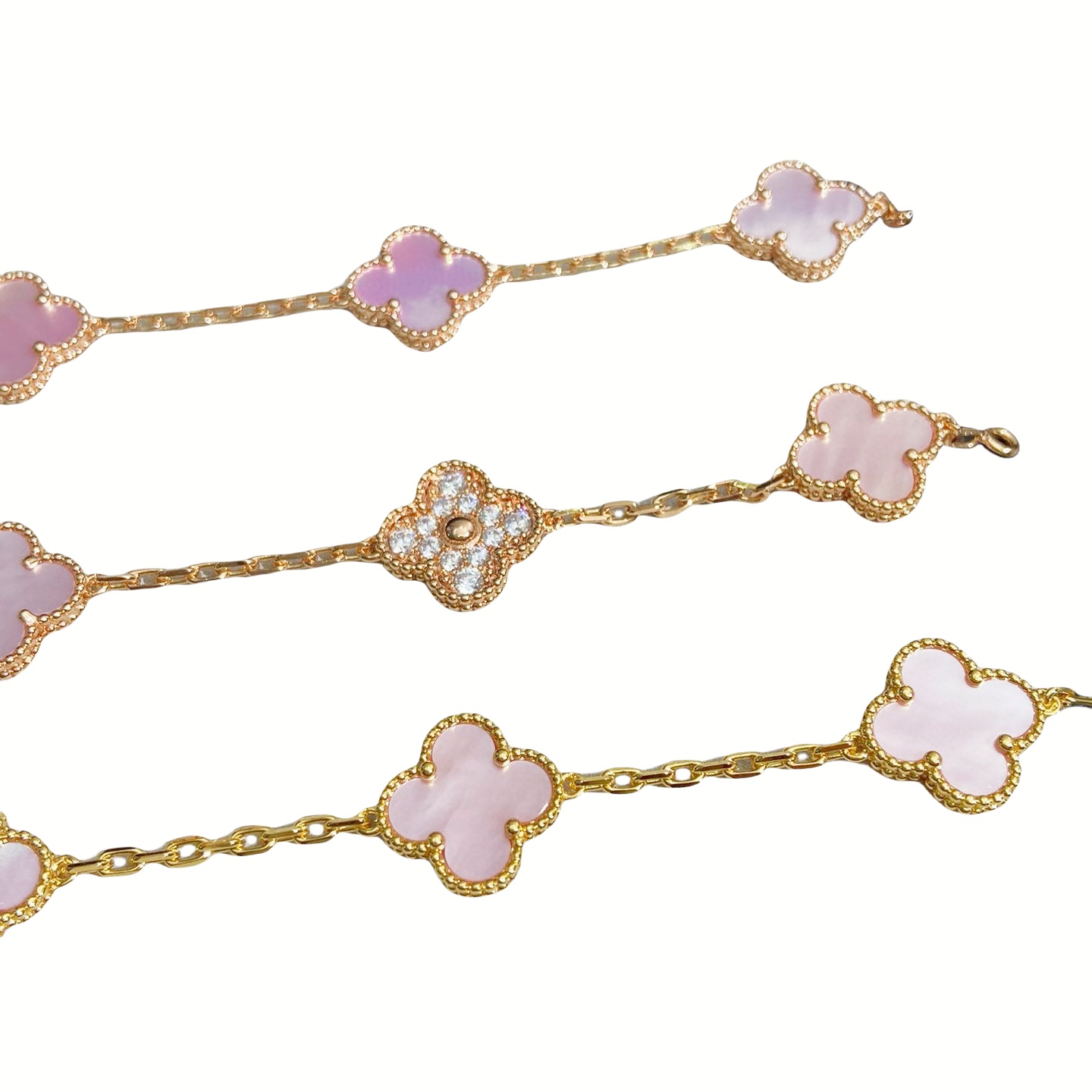 VCS003 Pink mother of pearl vintage alhambra Bracelet 5 motifs - ccjewelryacc