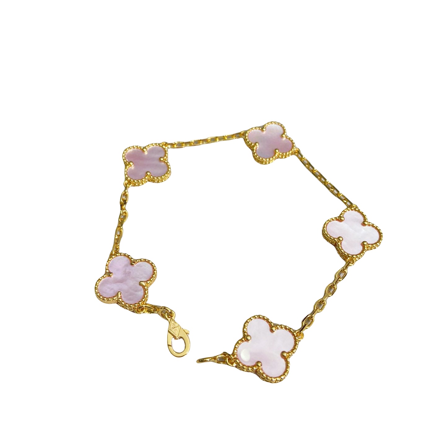 VCS003 Pink mother of pearl vintage alhambra Bracelet 5 motifs - ccjewelryacc