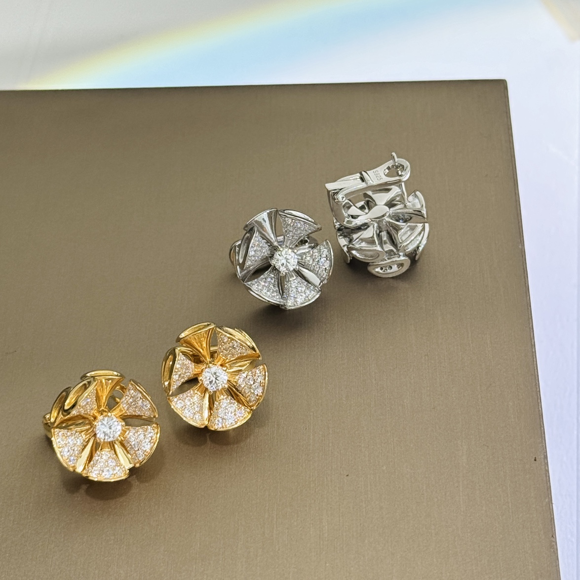 BGES013 S925 Sterling silver and diamond  Divas' dream earrings clip - ccjewelryacc