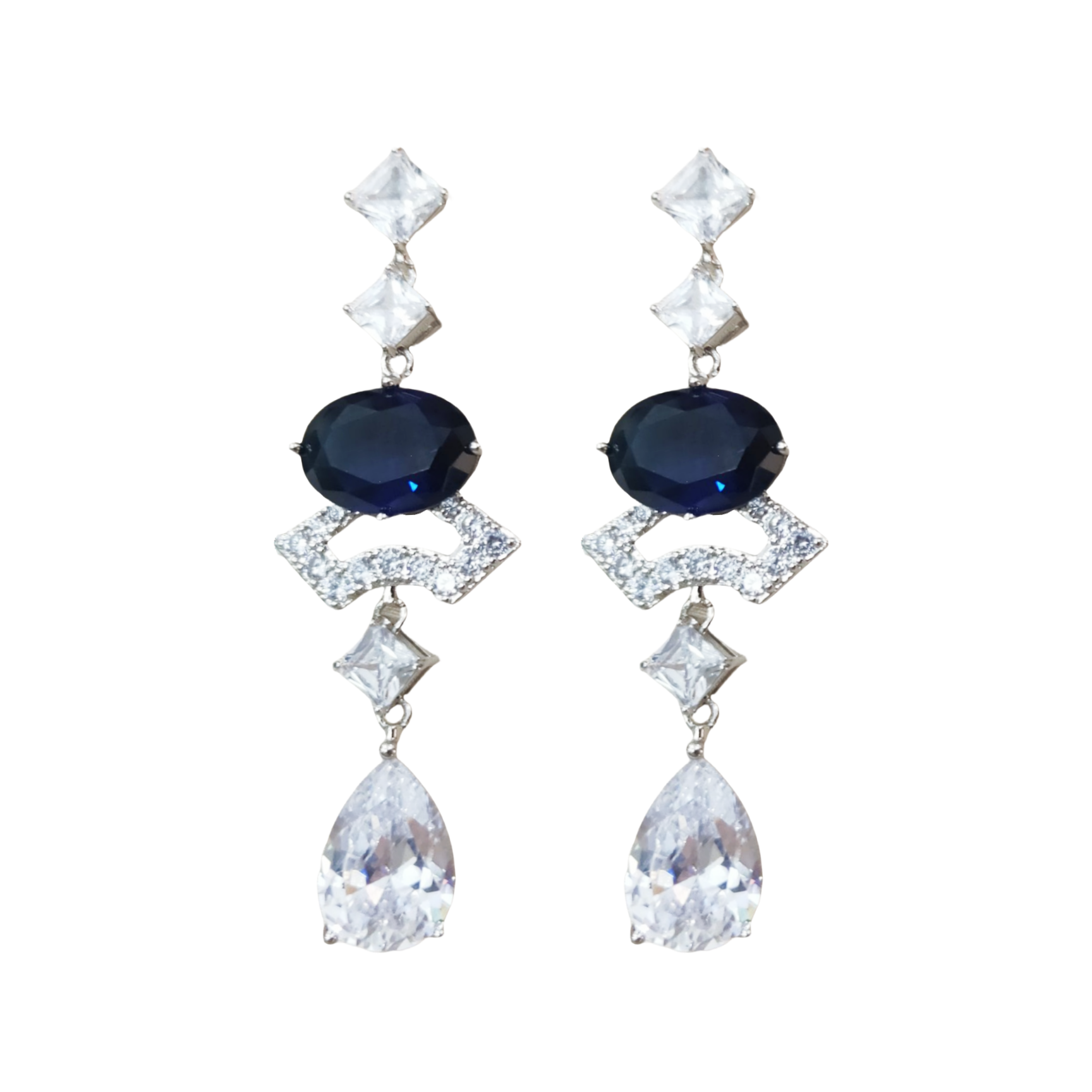 BGE023 Blue gemstone diamond fan divas' drean drop earrings - ccfashionjewelry