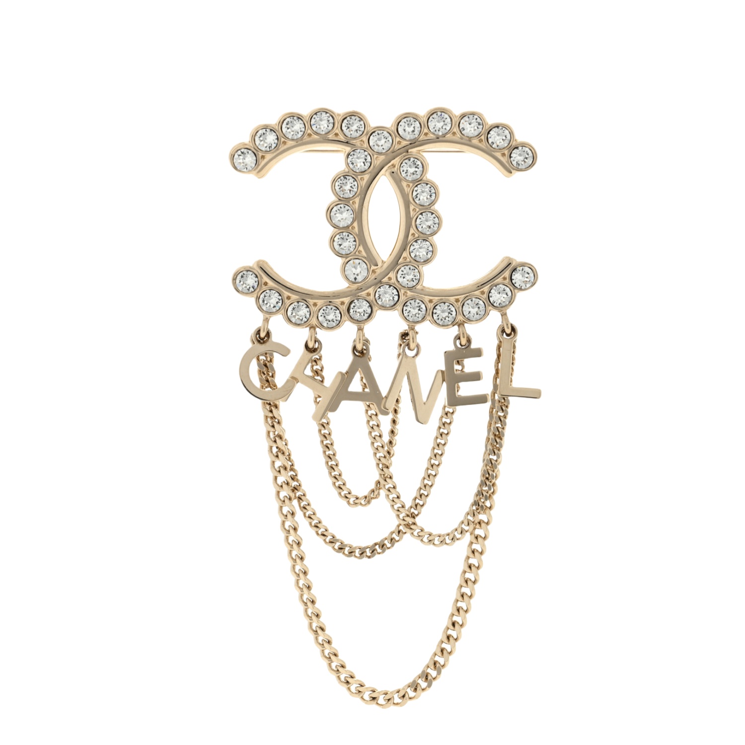 BCB037 Metal chain tassels crystal cc logo with letter charms brooch pin - ccfashionjewelry
