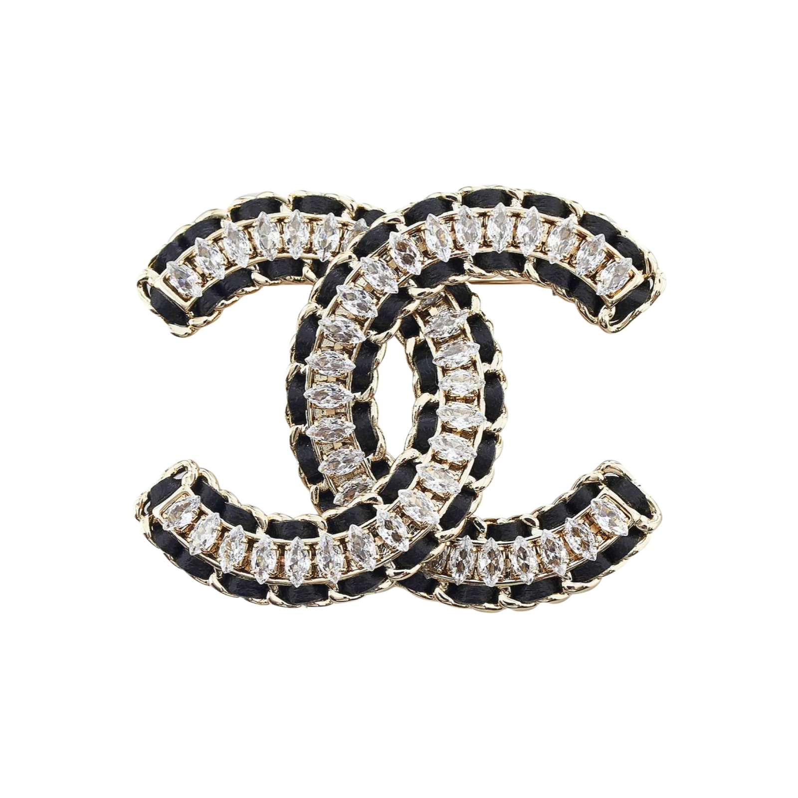 BCB036 Metal leater Rhinestone CC brooch - ccjewelryacc