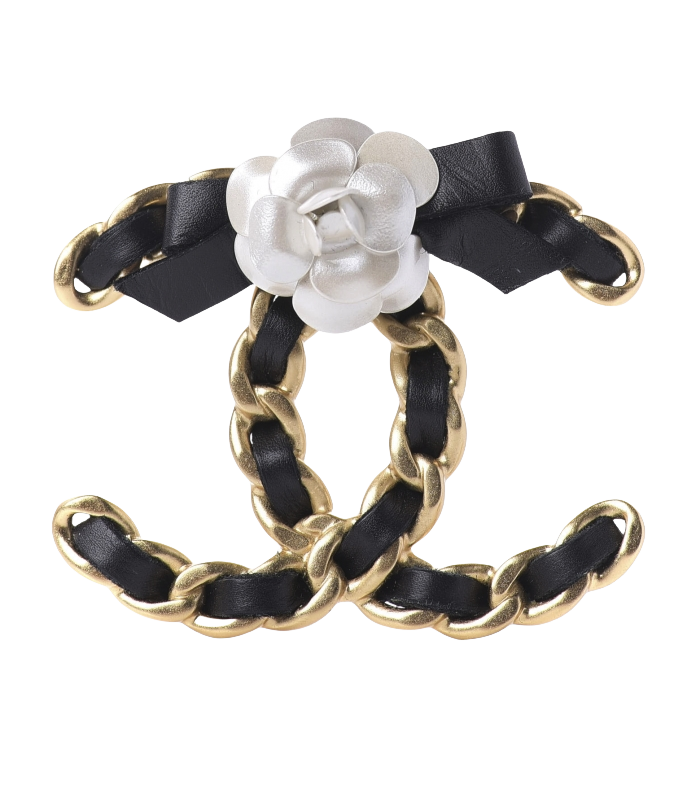 BCB034 Metal leater camellia CC logo brooch pin - ccjewelryacc