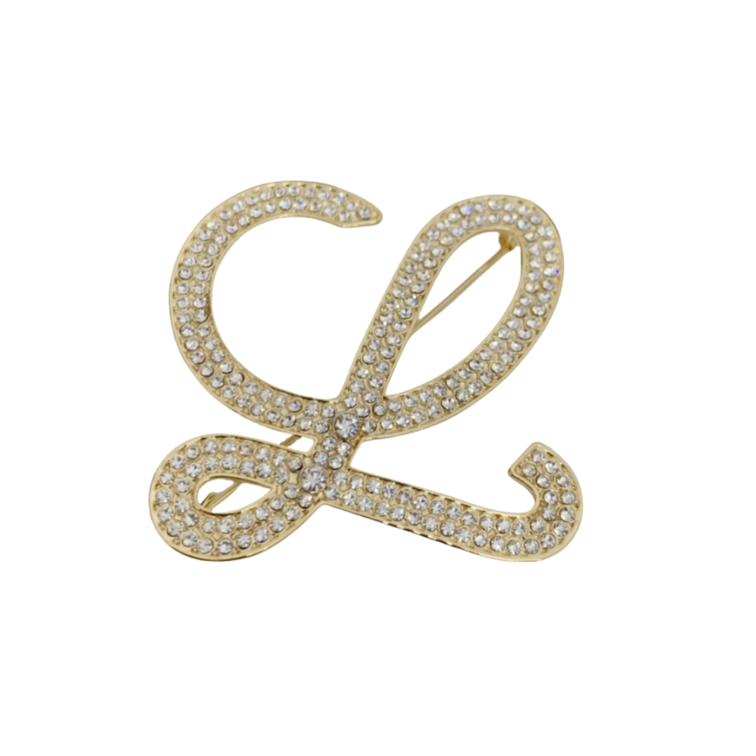 BLB011 Full crystal L letter brooch Pins - ccjewelryacc