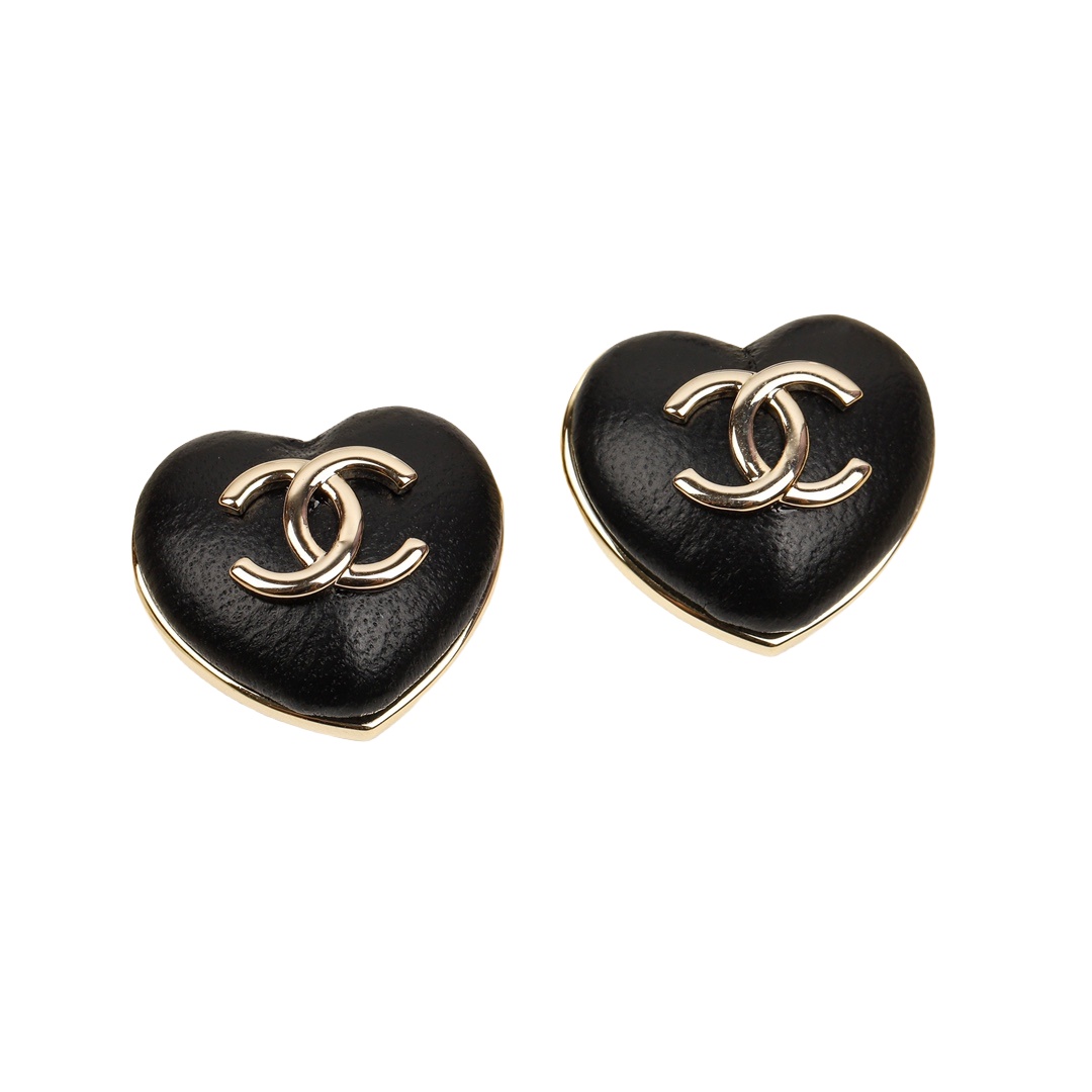 BCB045 22K Black leather heart with CC logo brooch large and small - ccjewelryacc