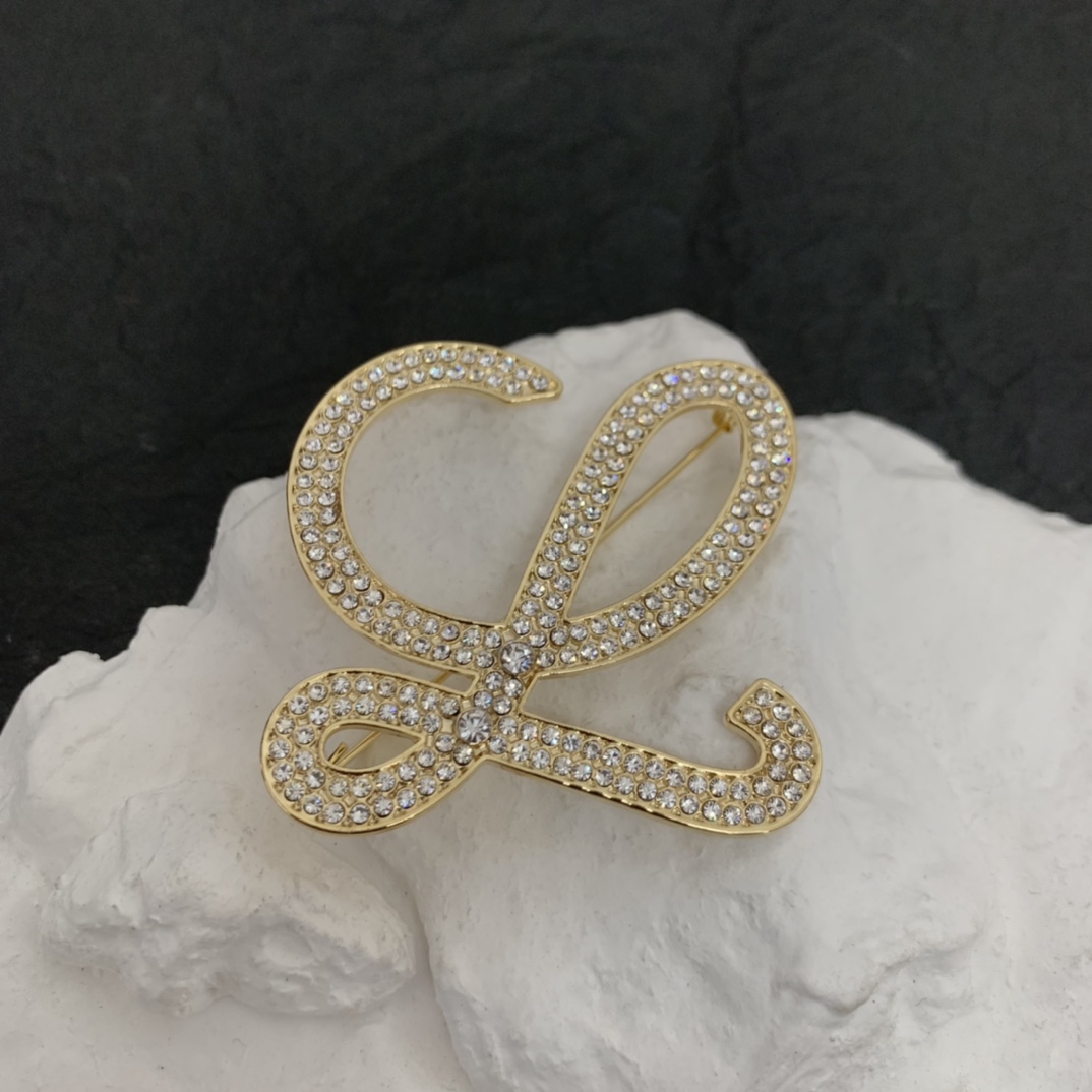 BLB011 Full crystal L letter brooch Pins - ccjewelryacc