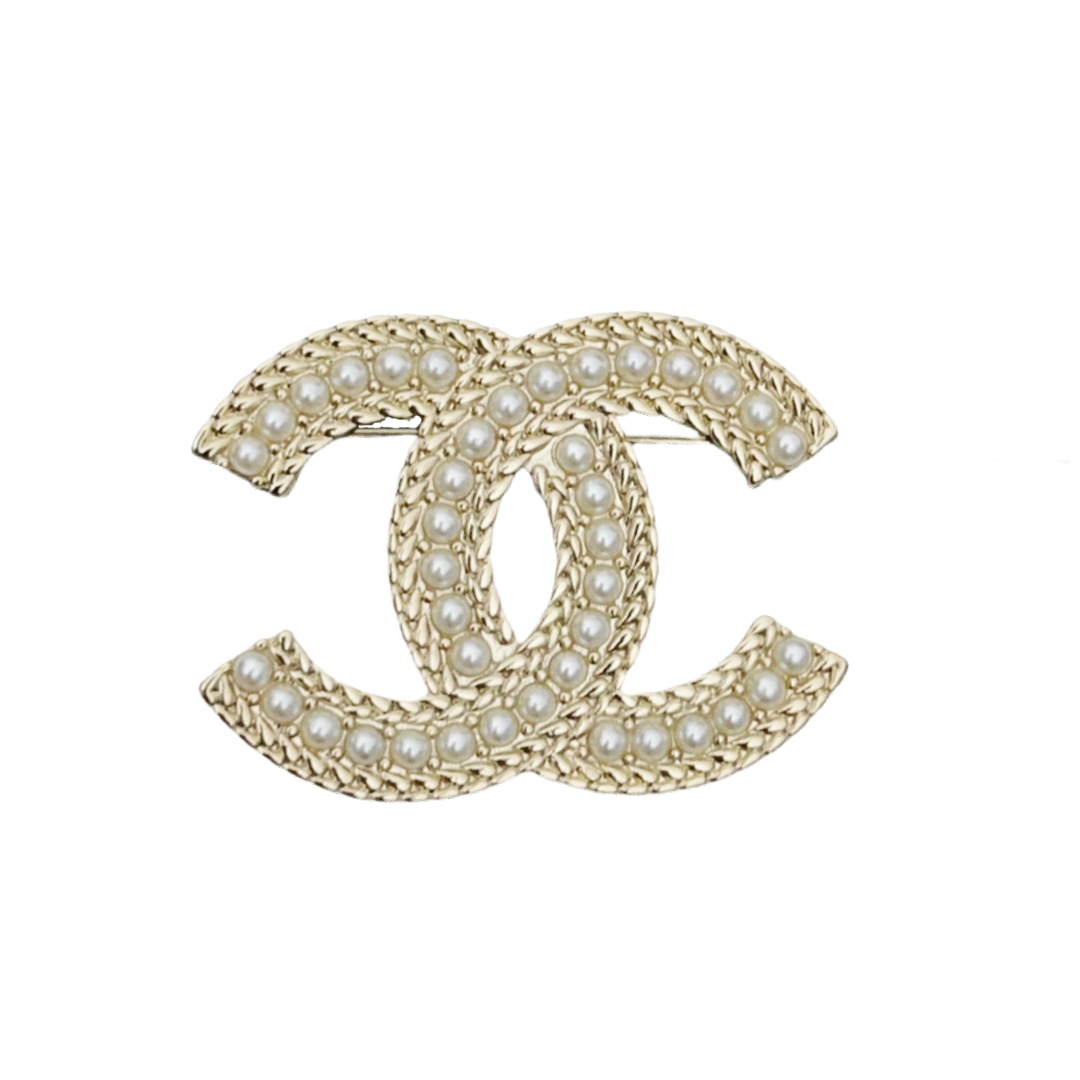 BCB060 Pearl and metal ear of wheat pattern edge CC logo brooch pines - ccjewelryacc
