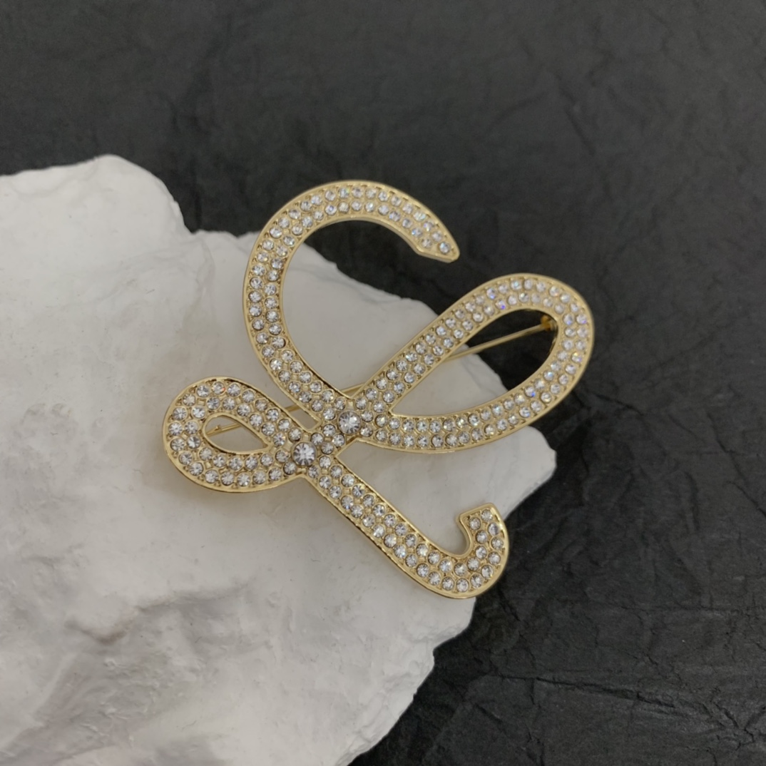 BLB011 Full crystal L letter brooch Pins - ccjewelryacc