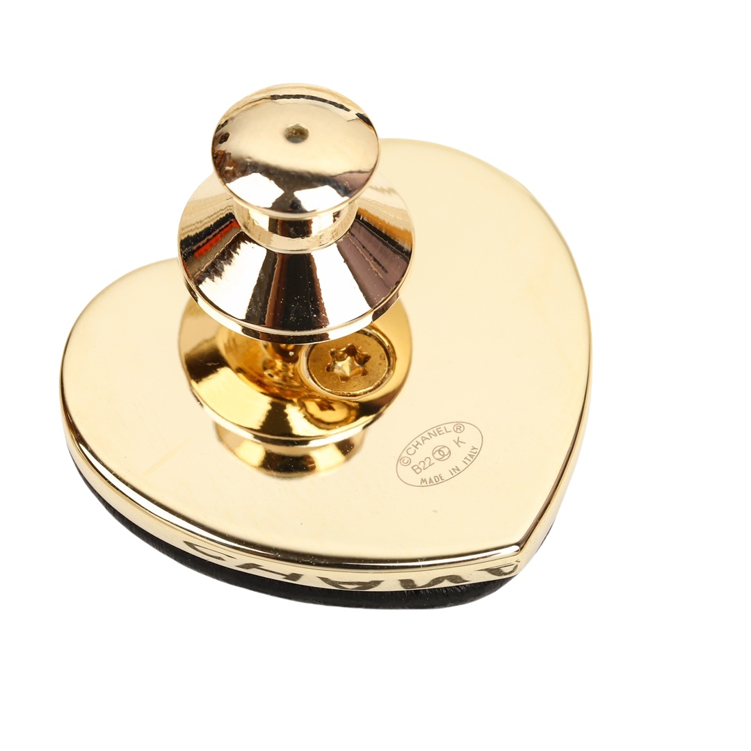 BCB045 22K Black leather heart with CC logo brooch large and small - ccjewelryacc