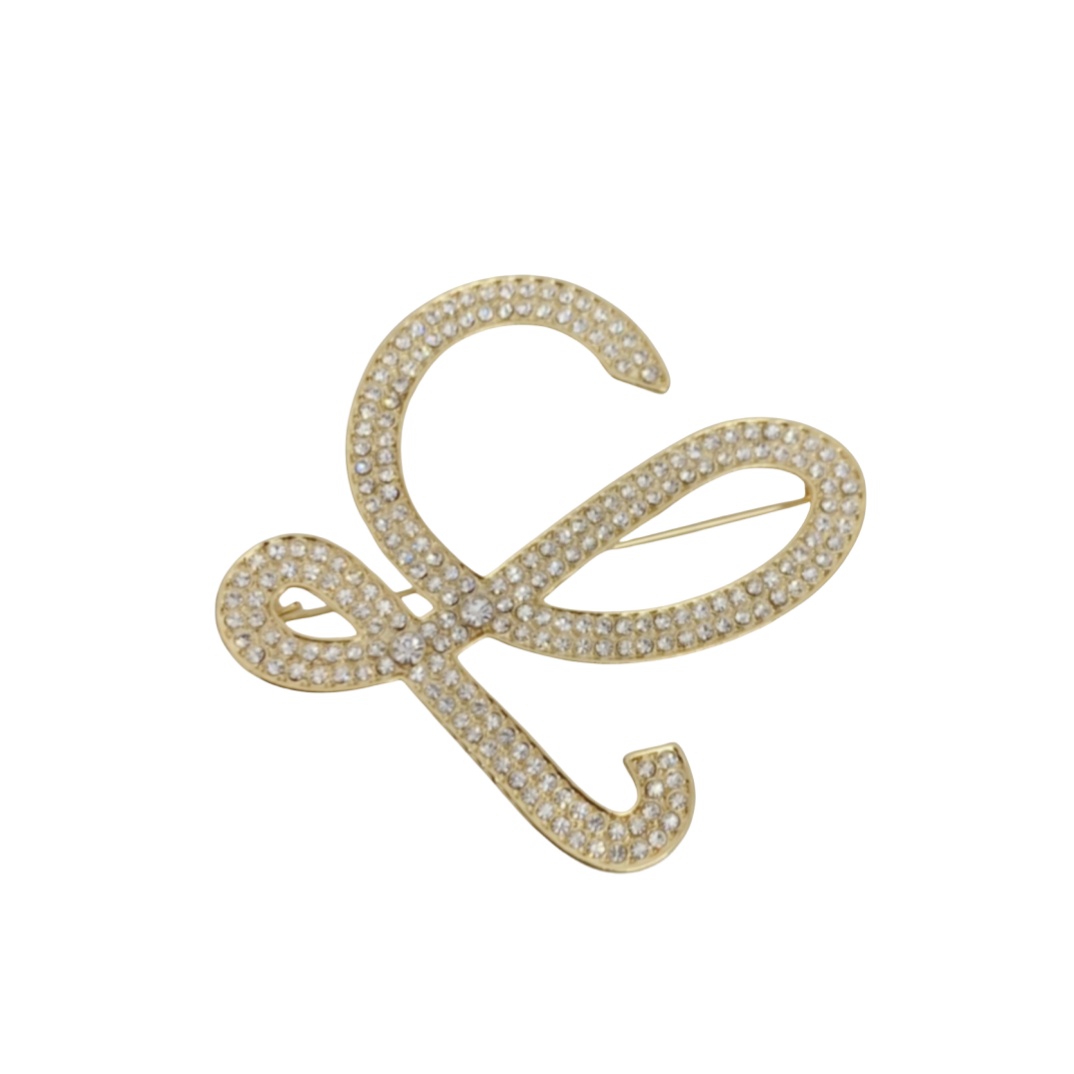 BLB011 Full crystal L letter brooch Pins - ccjewelryacc