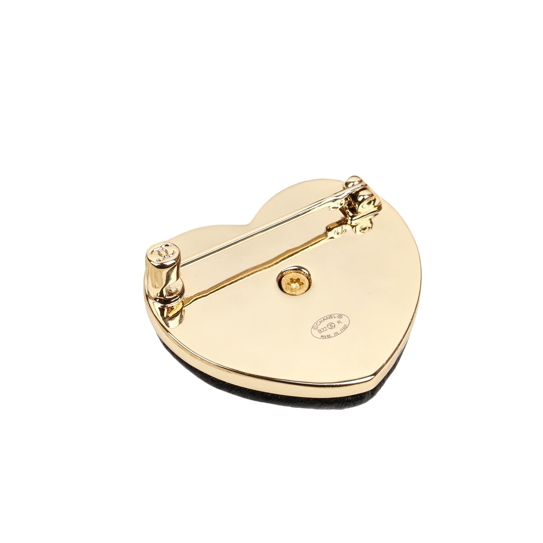 BCB045 22K Black leather heart with CC logo brooch large and small - ccjewelryacc