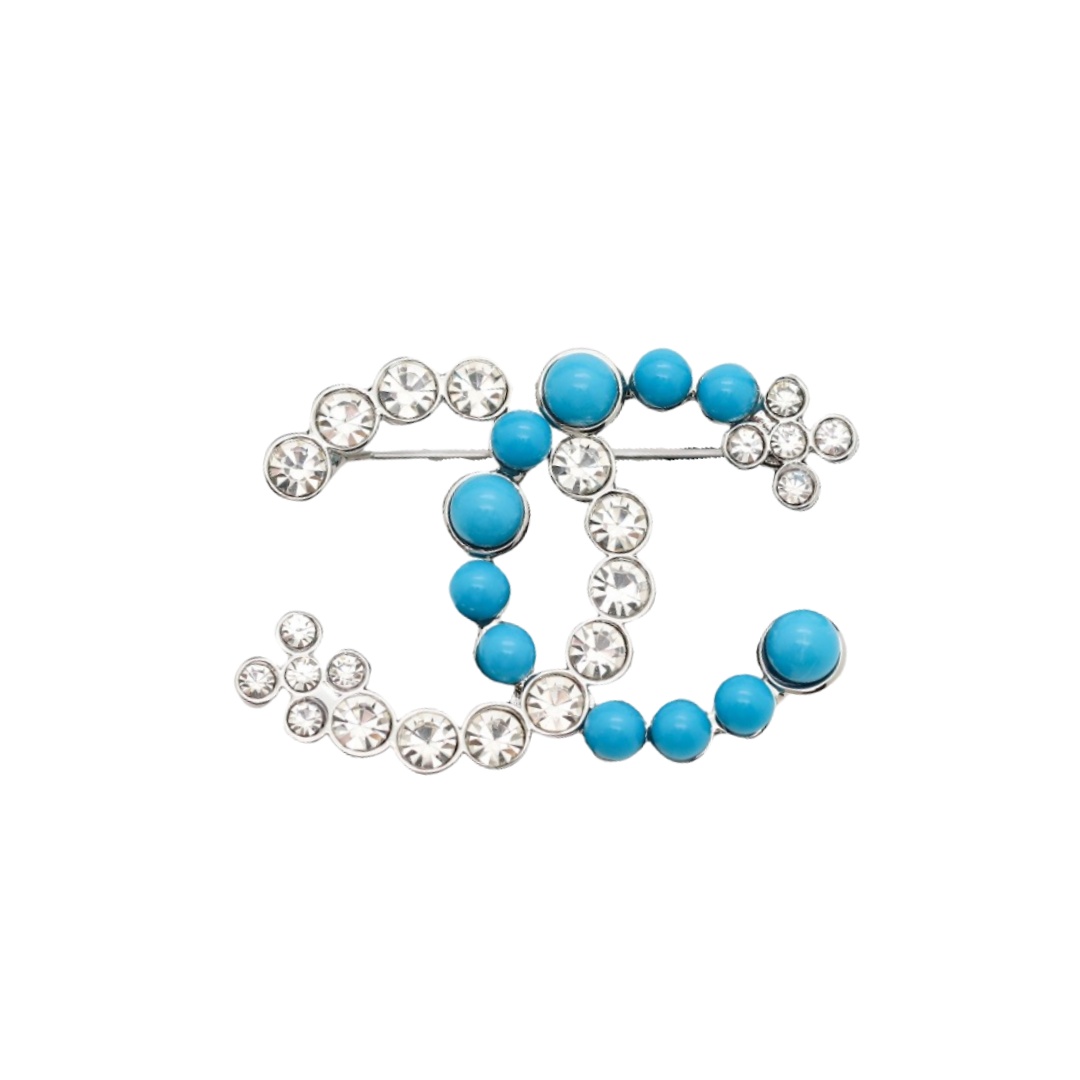 BCB053 Blue resin and crystal CC  brooch - ccjewelryacc