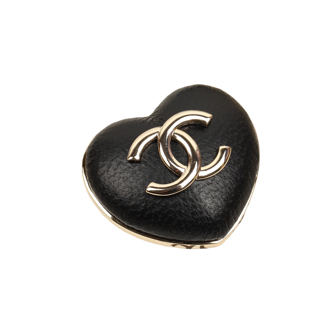 BCB045 22K Black leather heart with CC logo brooch large and small - ccfashionjewelry