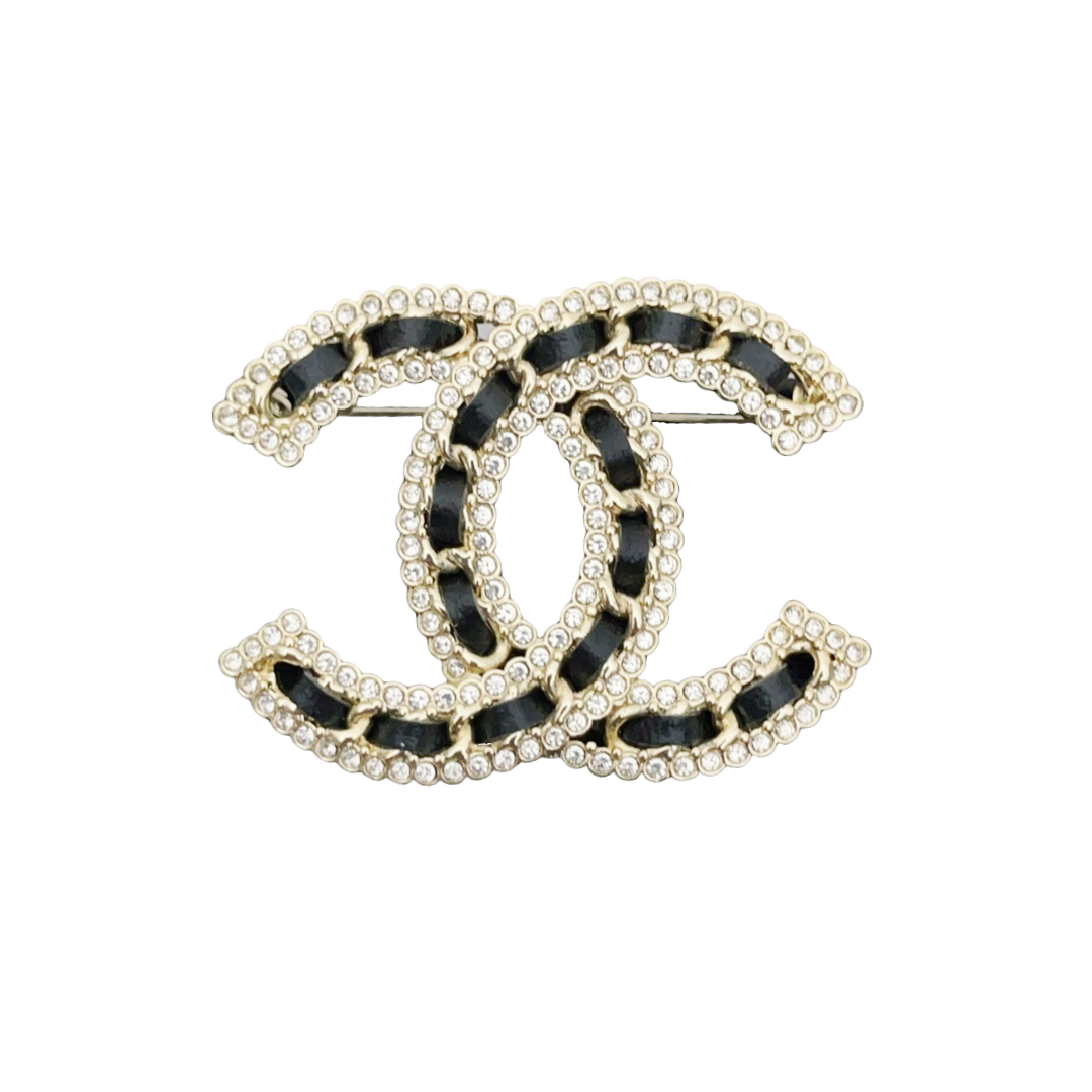 BCB061 Metal leather crystal CC brooch pines - ccjewelryacc