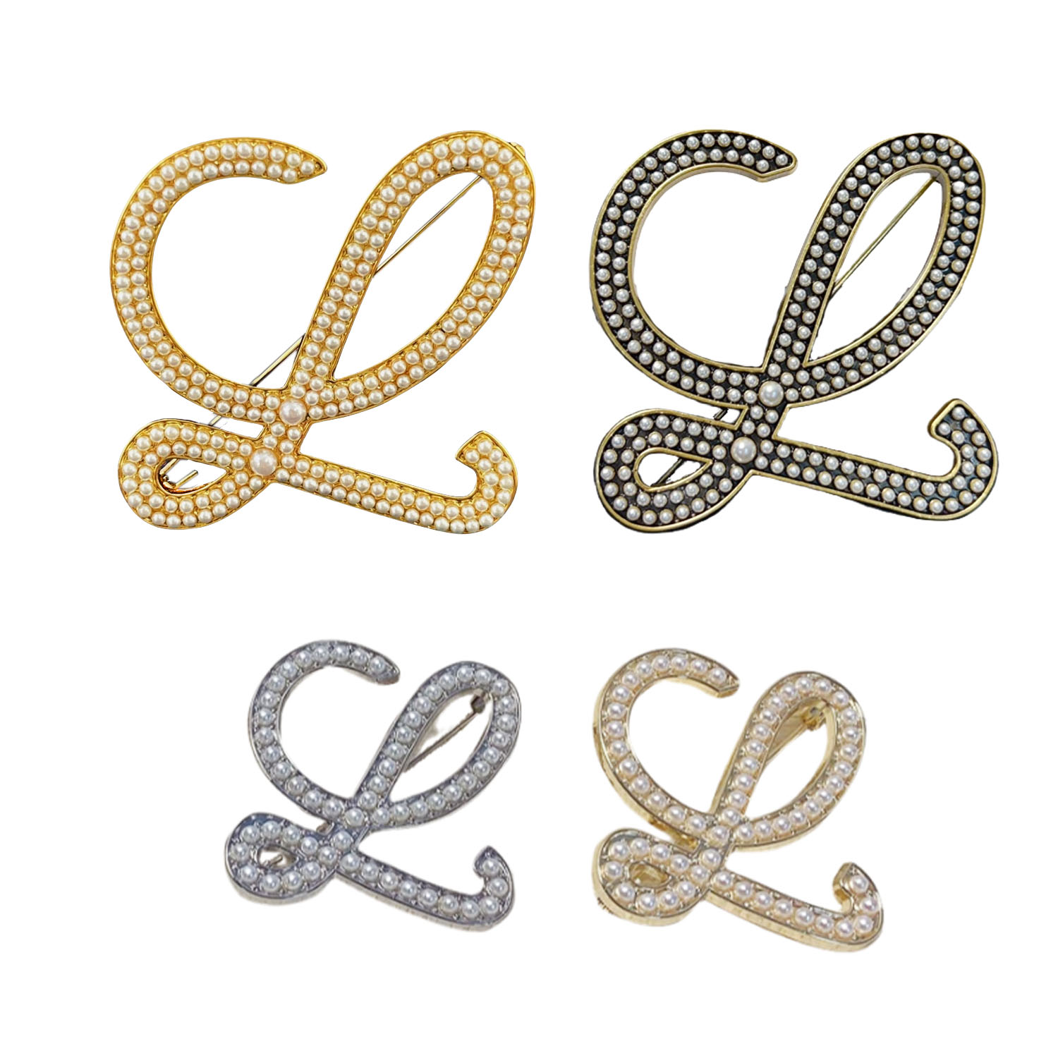 BLB002 Designer Pearl L letter brooch Pins - ccjewelryacc