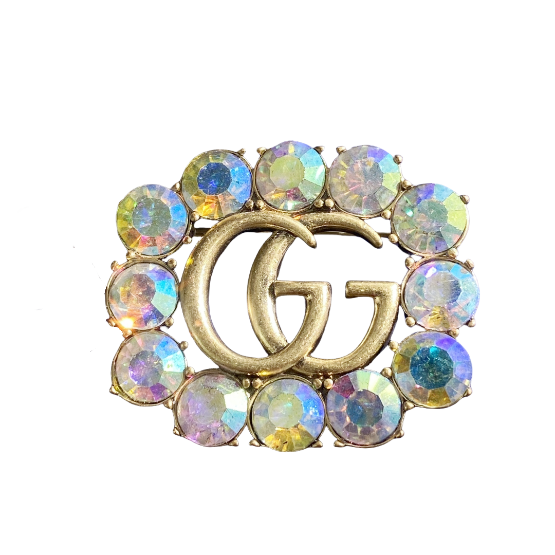 GGB046 Gucci Colorful rhinestone GG Logo Brooch - ccjewelryacc