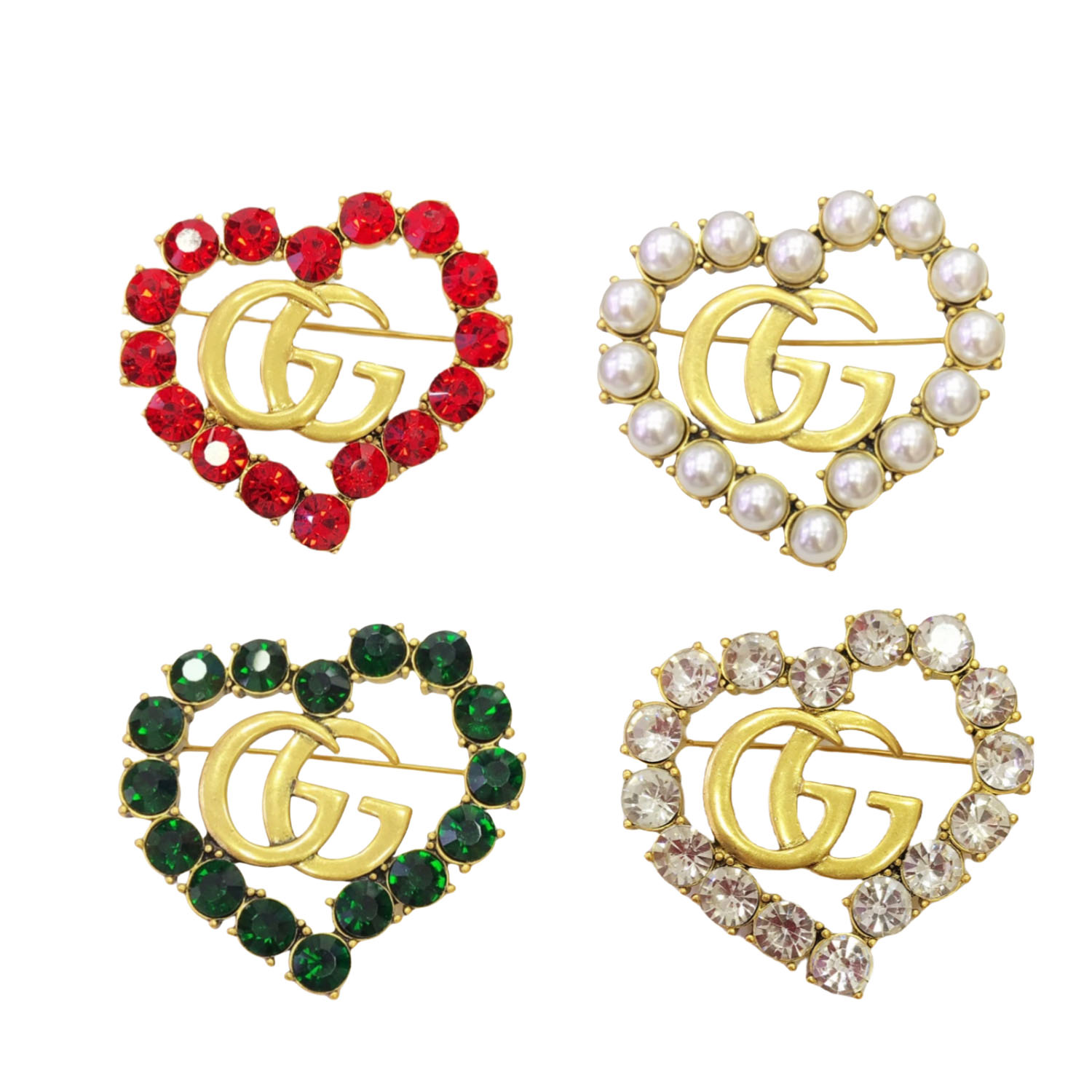 GGB018 GG Heart colorful crystal brooch pin - ccjewelryacc