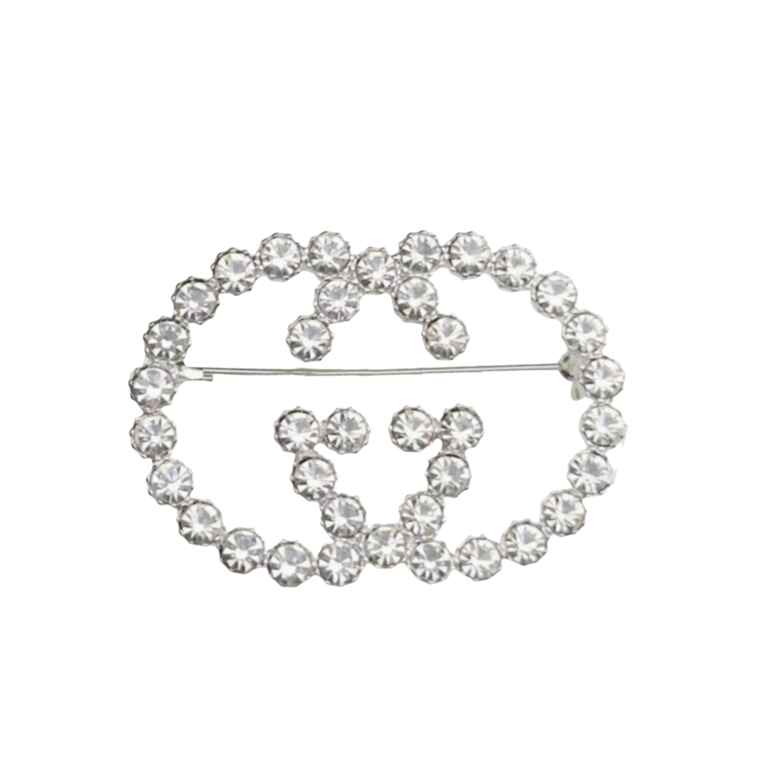 GGB013C GG Logo crystal  brooch pin - ccjewelryacc
