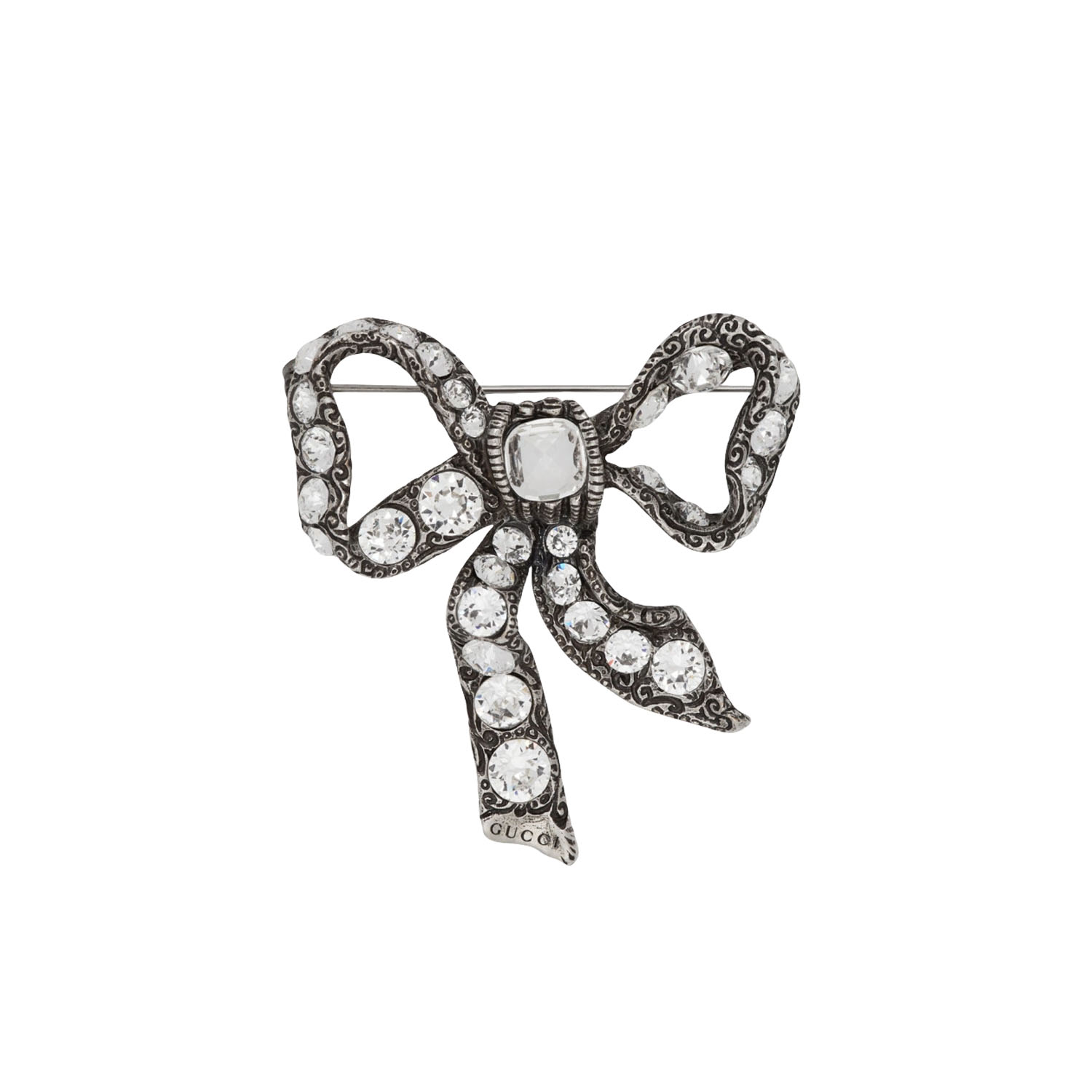 GGB036 GG Silver Bow Crystal Brooch - ccjewelryacc