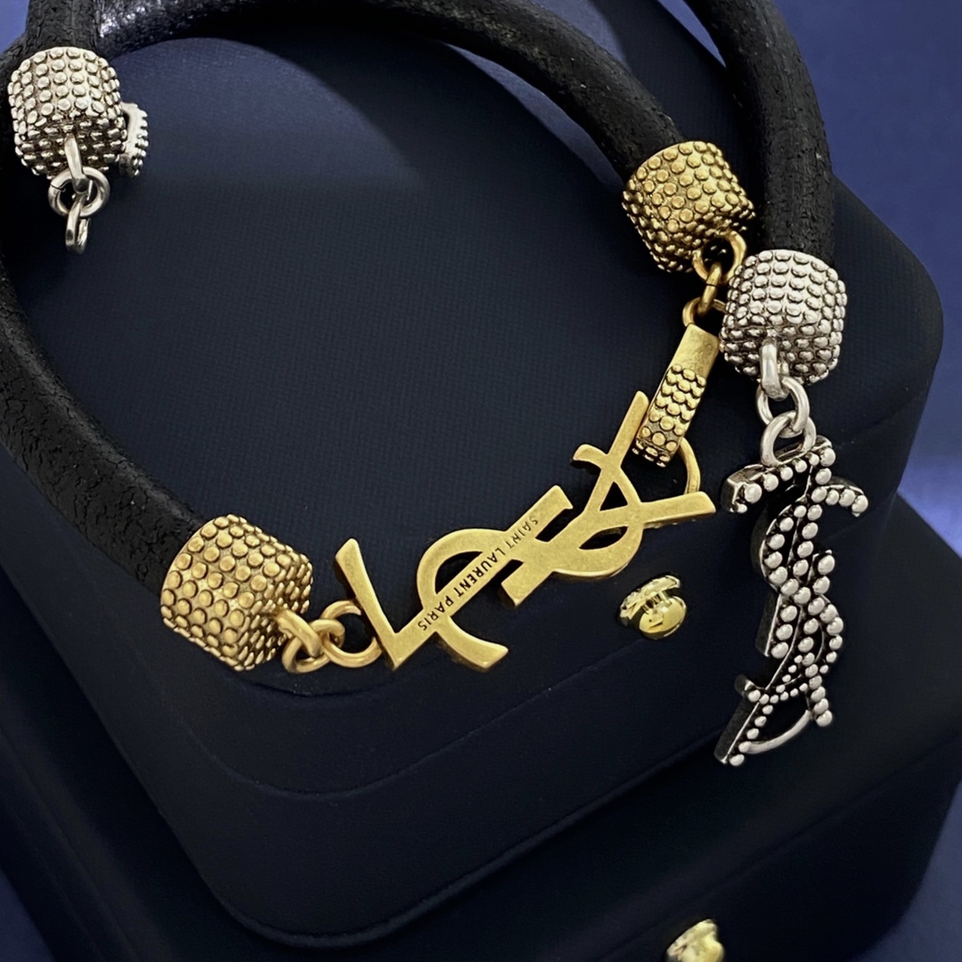 YYS014 YVES OPYUM EMBELLISHED LEATHER BRACELET - ccjewelryacc