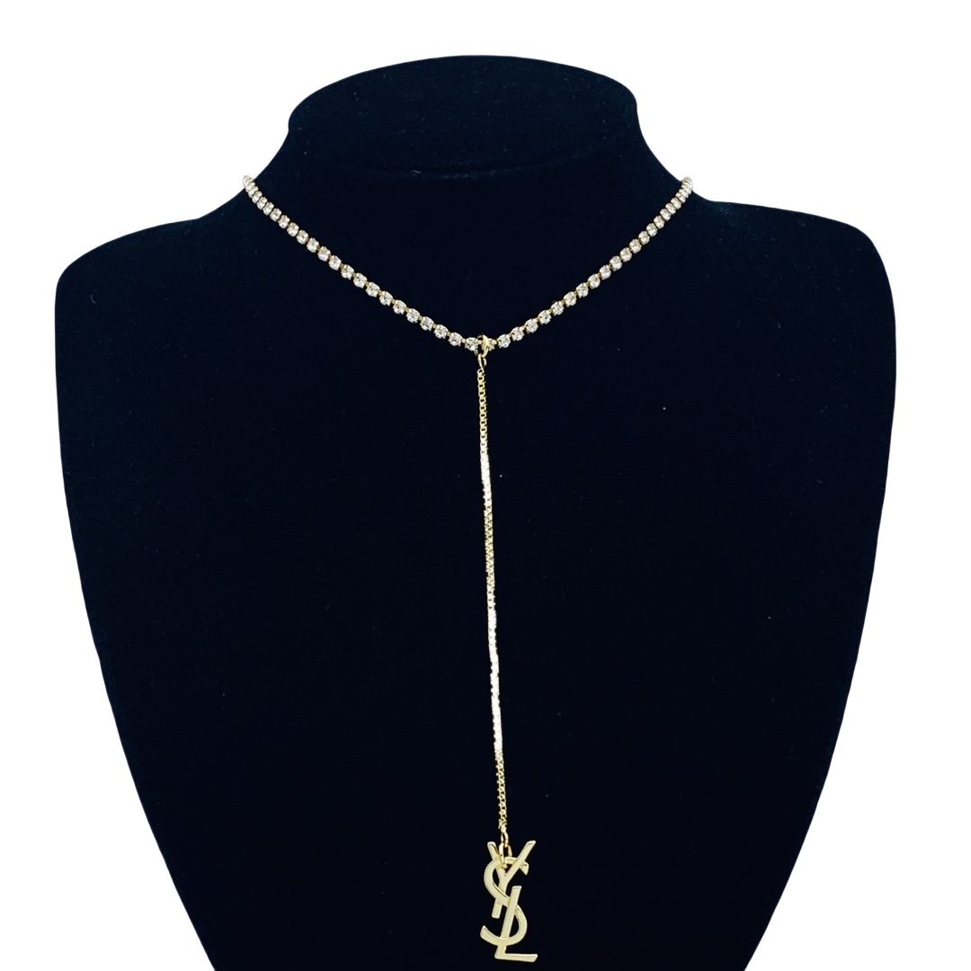 YYN011 YVES Cassandre rhinestone tassels necklace - ccjewelryacc