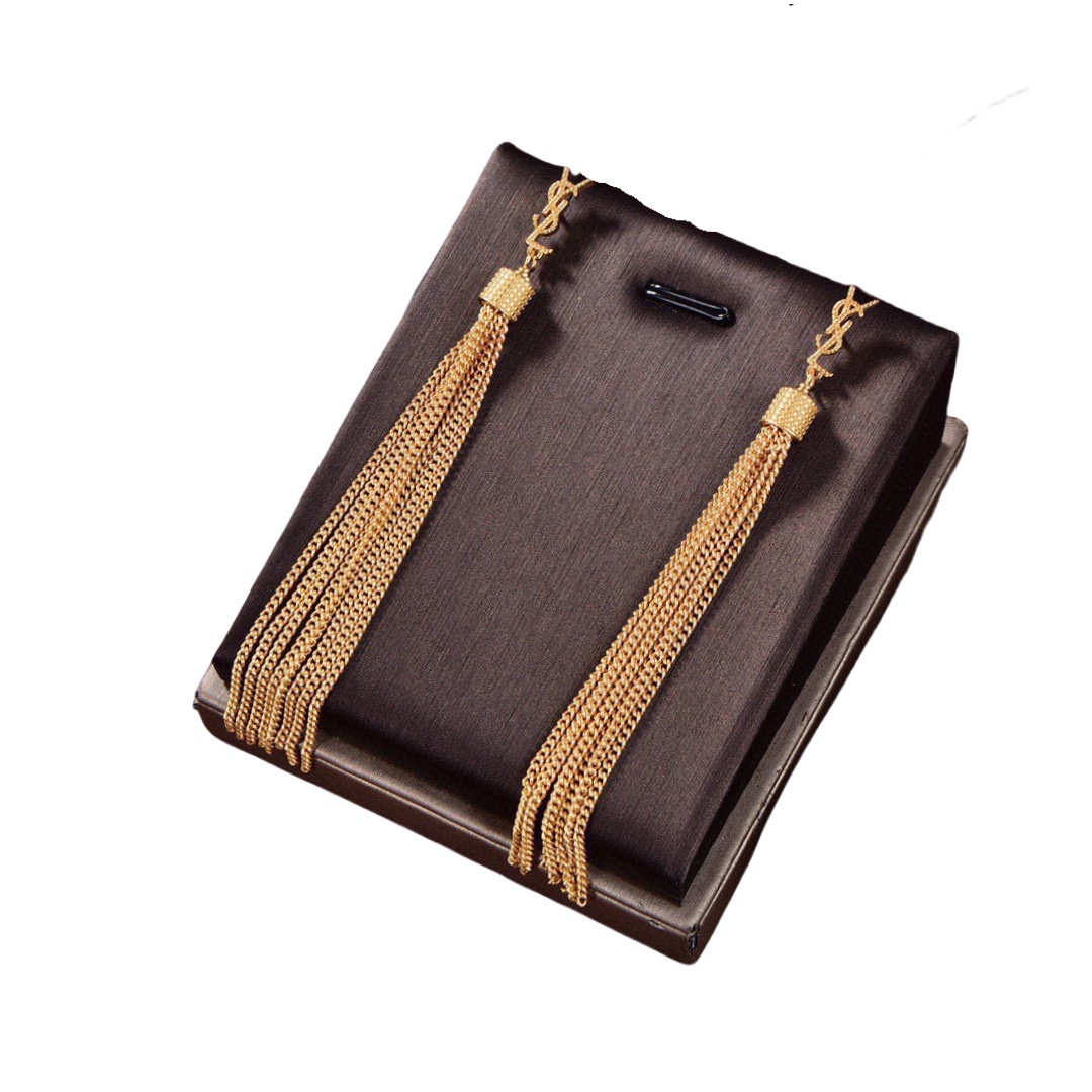 YYE006 loulou earrings with chain tassels in light gold-colored brass - ccjewelryacc