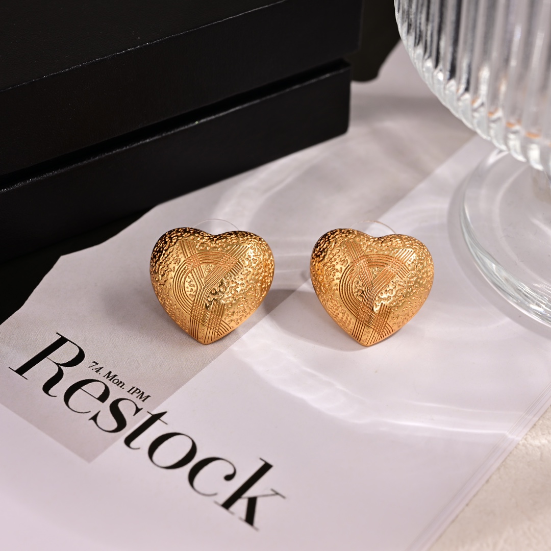 YYE049 YVES heart earrings gold - ccjewelryacc