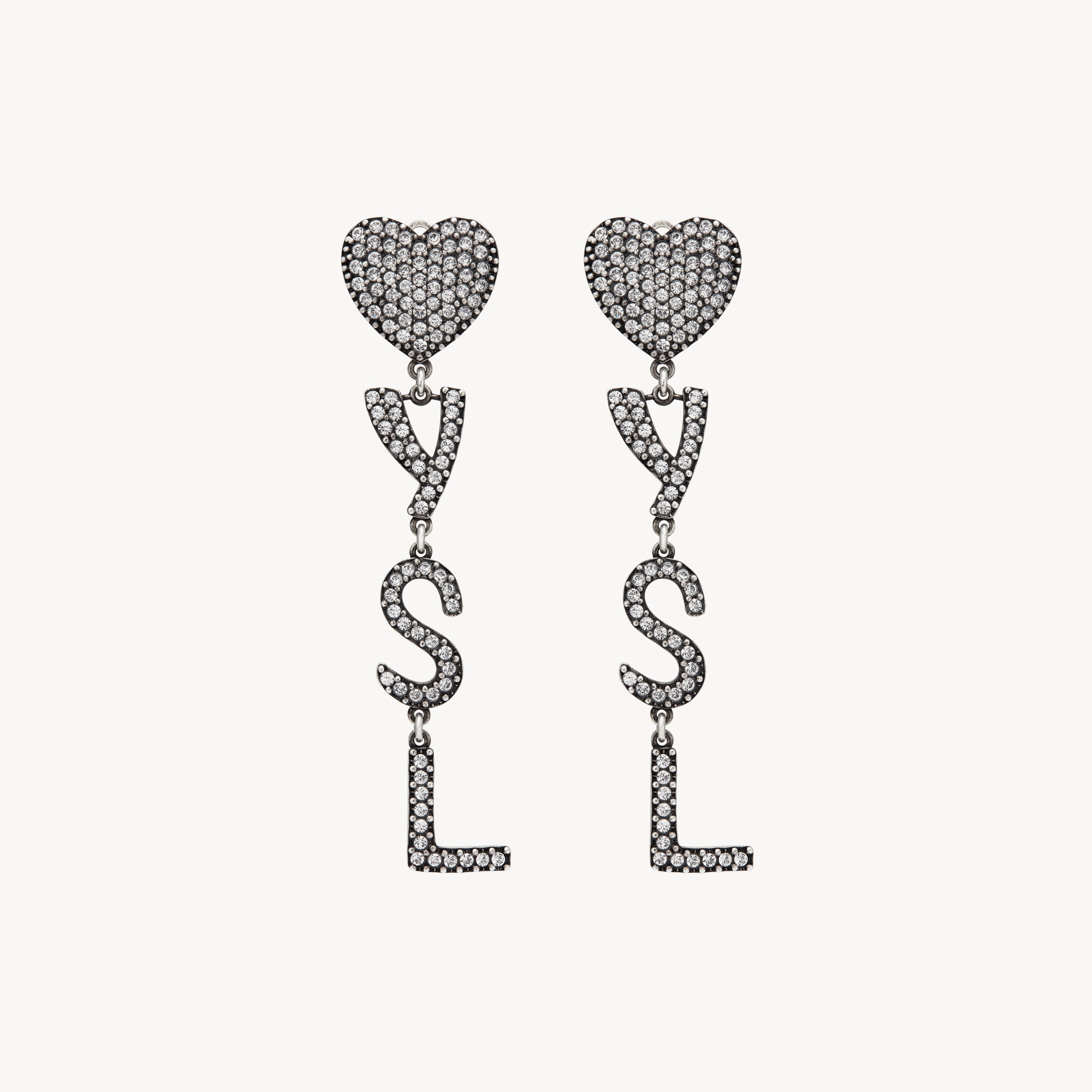 YYE004 YVES Opyum heart earrings clip in metal and crystal - ccjewelryacc