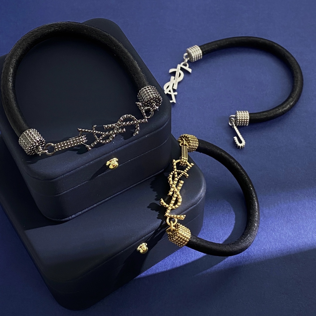 YYS014 YVES OPYUM EMBELLISHED LEATHER BRACELET - ccjewelryacc