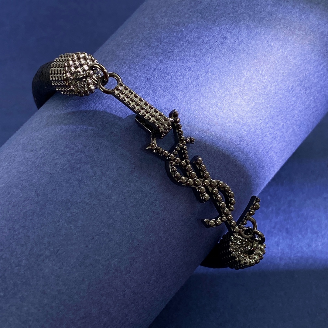 YYS014 YVES OPYUM EMBELLISHED LEATHER BRACELET - ccjewelryacc