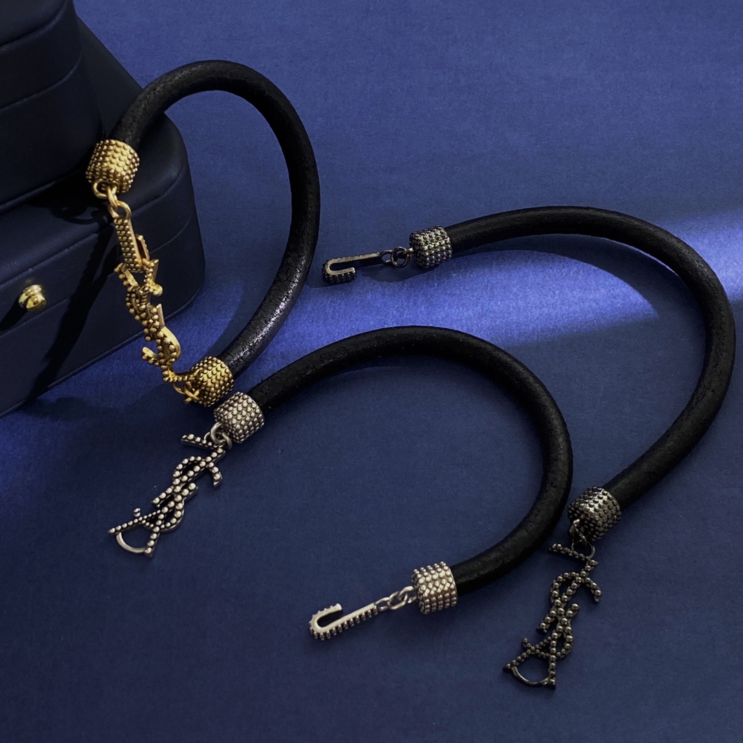 YYS014 YVES OPYUM EMBELLISHED LEATHER BRACELET - ccjewelryacc