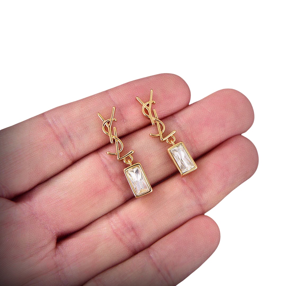 YYE073 Cassandre earring in metal and rhinestones - ccjewelryacc