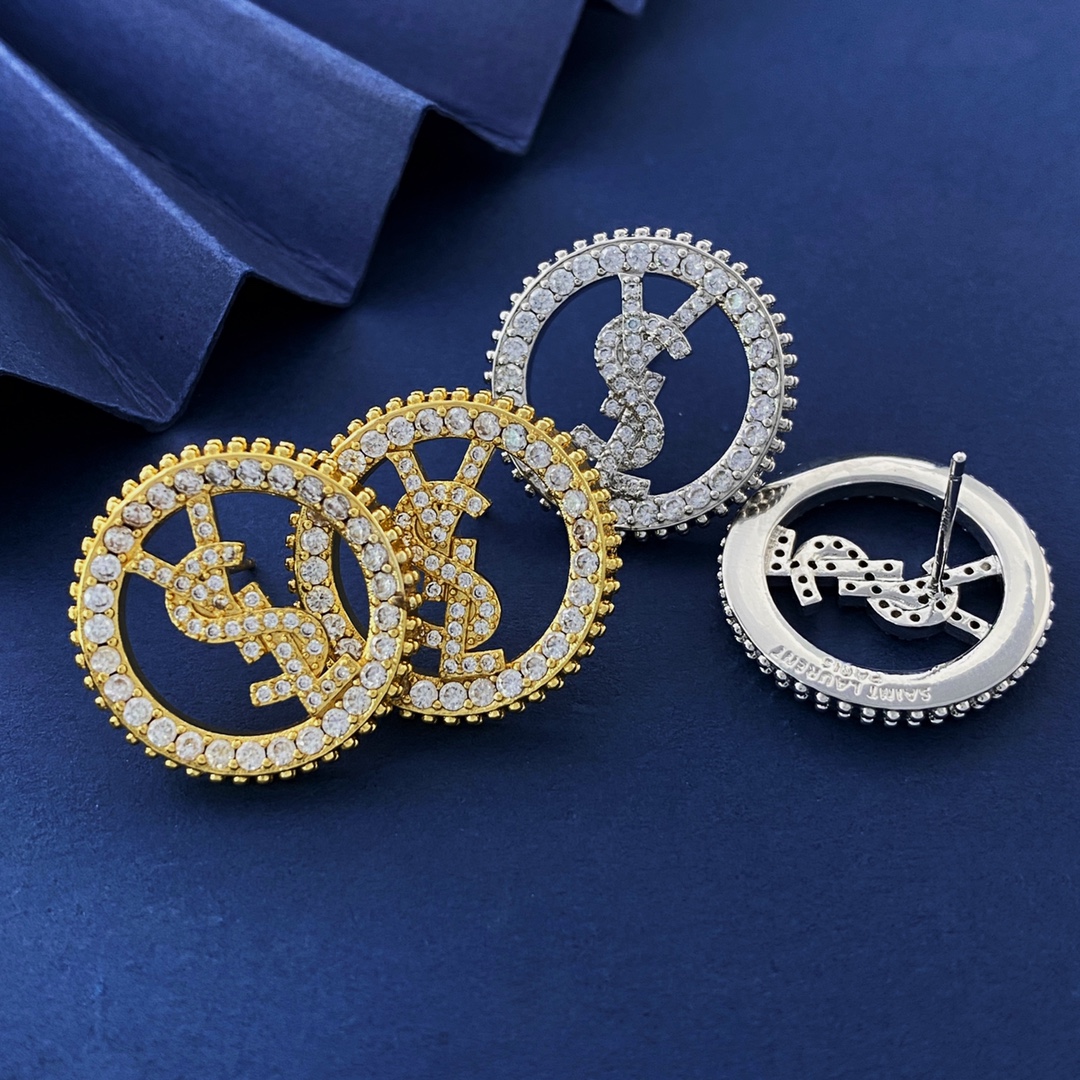 YYE002 YVES Stud earring in metal and crystal - ccjewelryacc