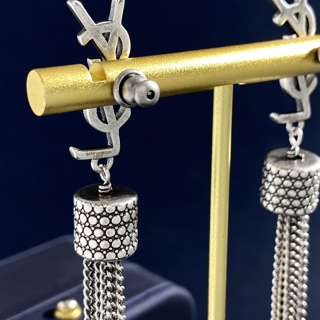 YYE006 loulou earrings with chain tassels in light gold-colored brass - ccjewelryacc