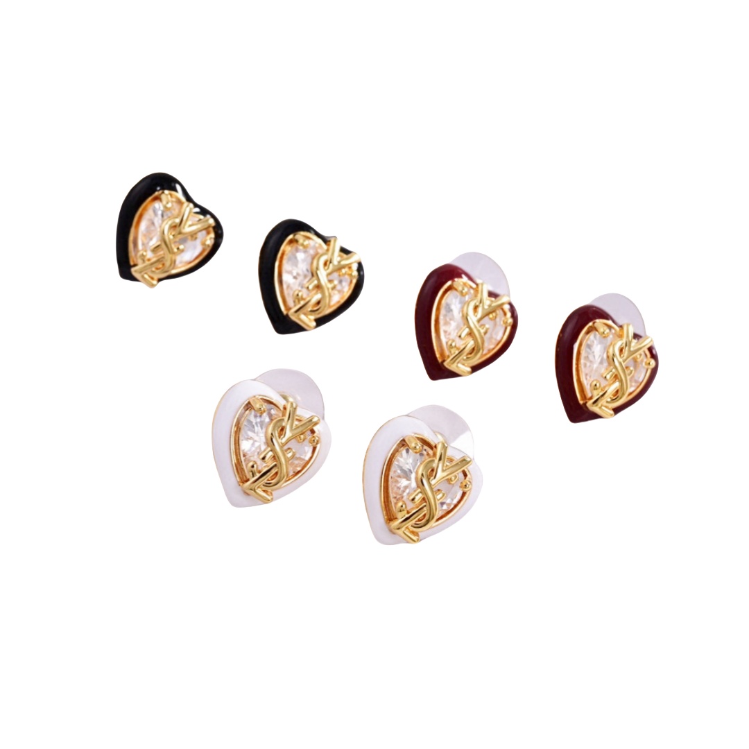 YYE008 YVES Heart zircon stud earring - ccjewelryacc
