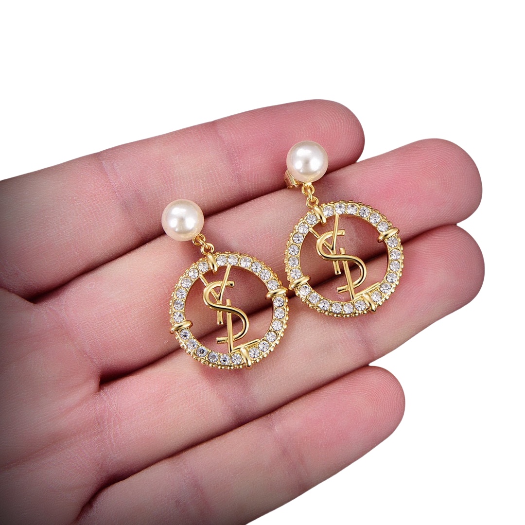 YYE032 YVES pearl crystal Drop earrings - ccjewelryacc