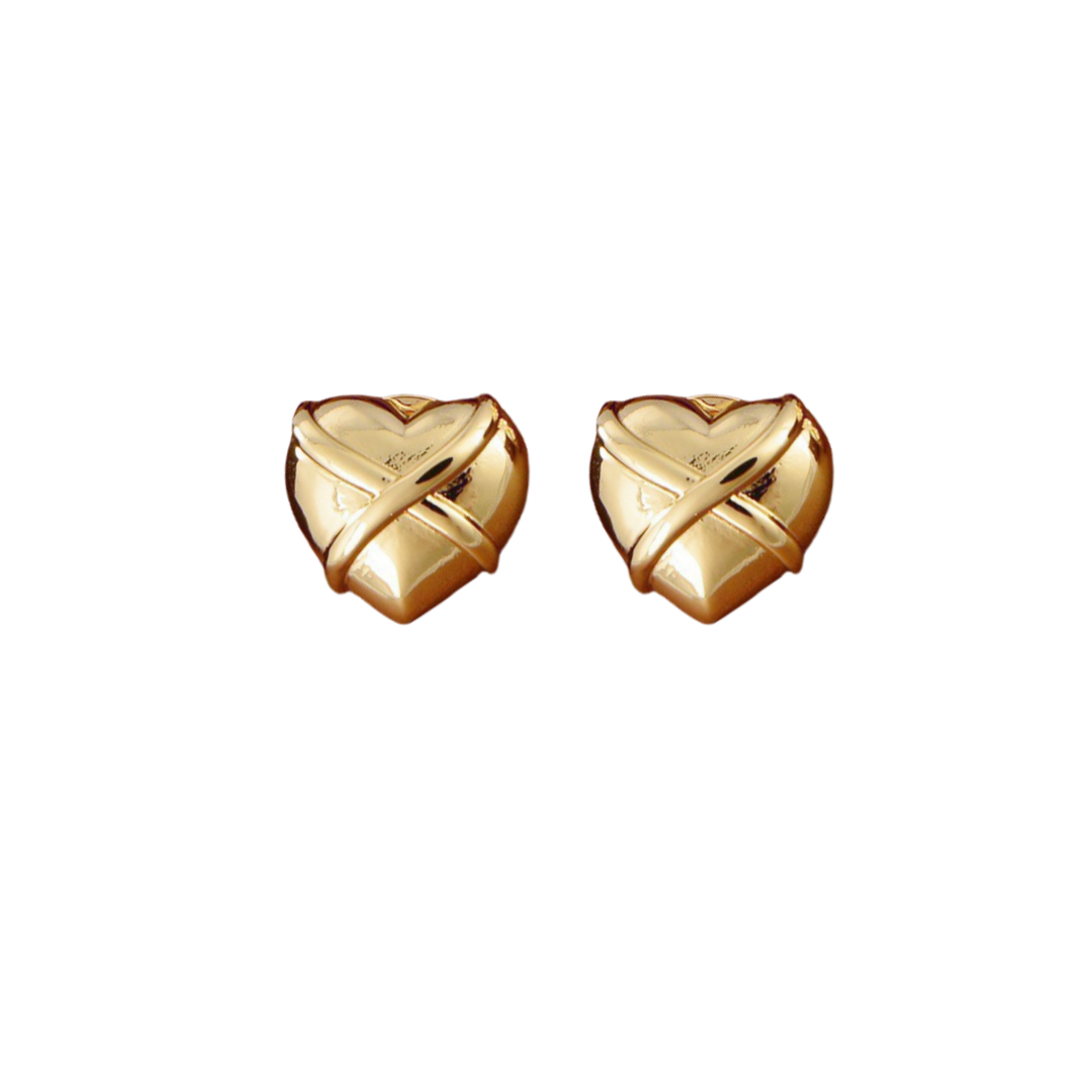 YYE084 YVES Heart stud earring in metal - ccjewelryacc